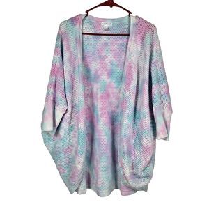 Venus Women's Size Large Pink Blue Tie Dye Cocoon Open Front Sweater